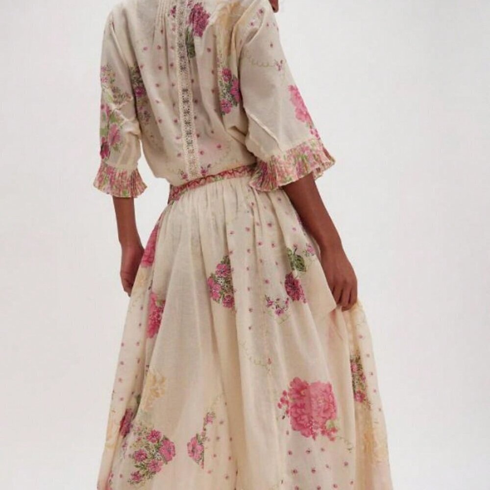 Champagne Boho Women's Casual Flower Print Wide Leg Pants - Picture 2 of 3